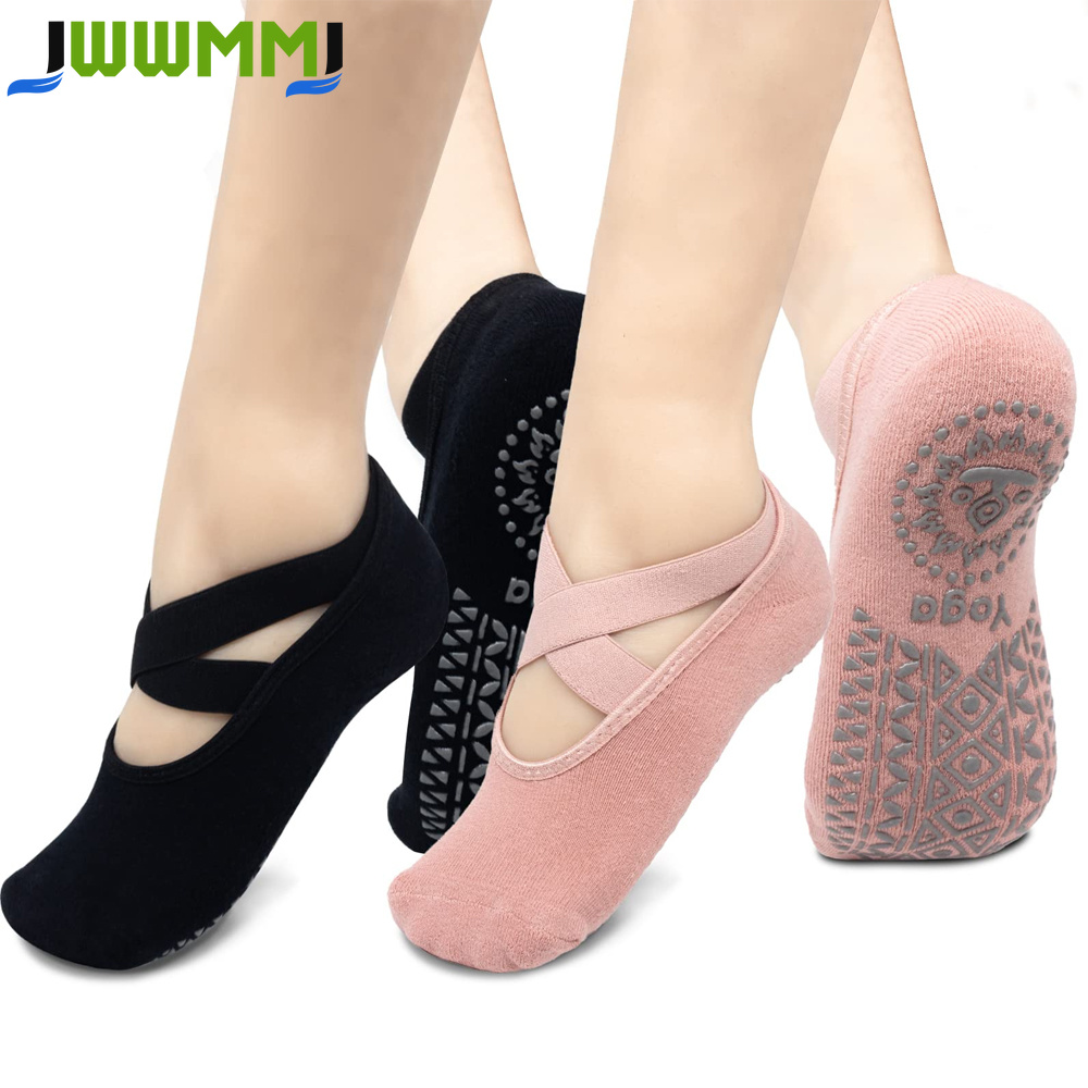 Grip Sock Yoga - 女性用ヨガソックス1組、滑り止めグリップとストラップ付き、ピラティス、ピュアバレ、バレエ、ダンス、裸足ワークアウトに最適