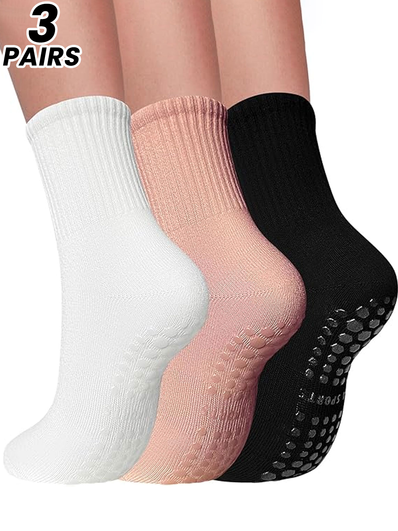 Grip Sock Yoga - 女性用プロフェッショナルヨガソックス3足組、屋内大人用スポーツ向け滑り止めミドル丈ソックス、フロアソックス、フィットネス用静音ピラティスソックス