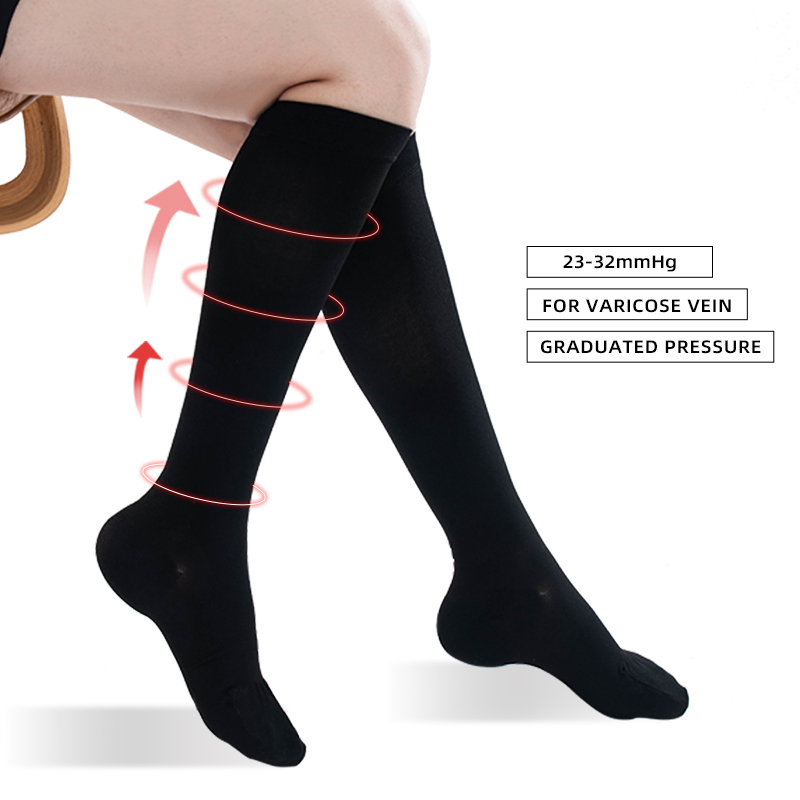 Compression Sock Medical - Legbeauty-ユニセックスクローズドトゥ医療圧縮ソックス、圧力クラス2静脈瘤、膝高ストッキング、23-32mmhg、S-5XL