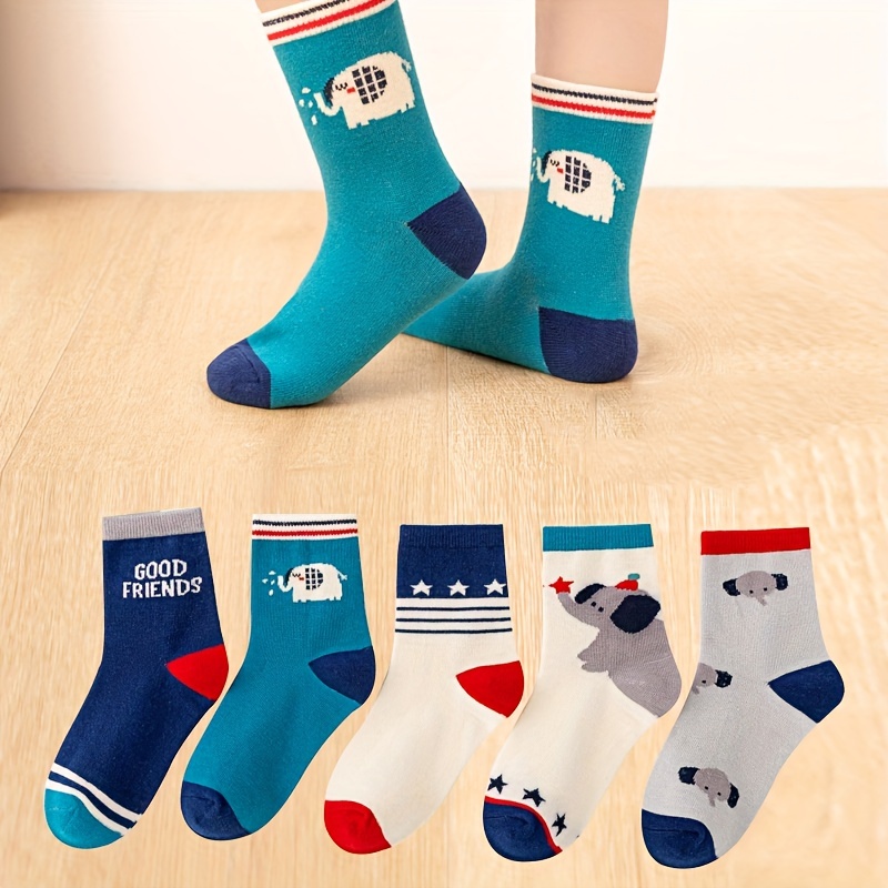 5枚組 キッズ ボーイズ ソックス 漫画の象と星のストライプ - Cotton Crew Sock Pack のレビューと価格