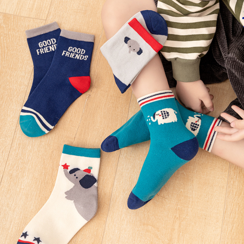 5枚組 キッズ ボーイズ ソックス 漫画の象と星のストライプ - Cotton Crew Sock Pack のレビューと価格