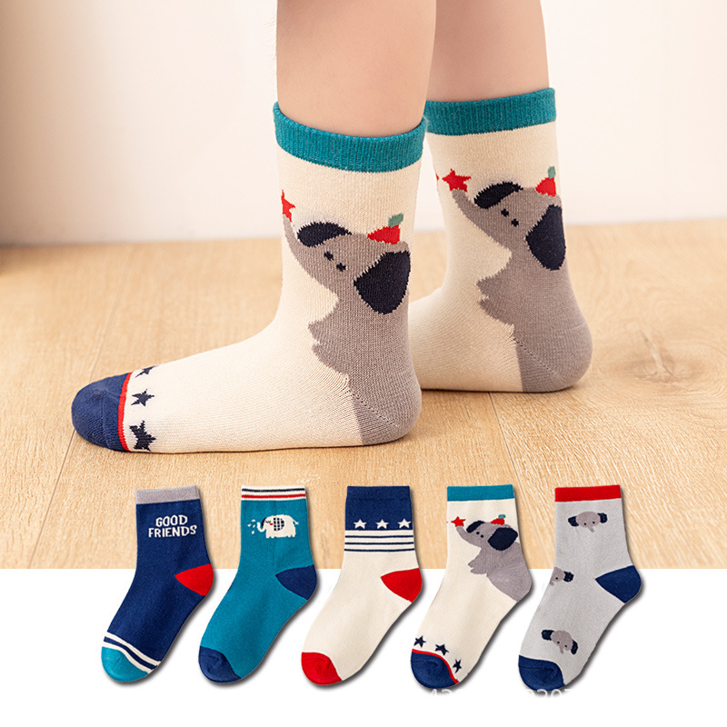 5枚組 キッズ ボーイズ ソックス 漫画の象と星のストライプ - Cotton Crew Sock Pack のレビューと価格