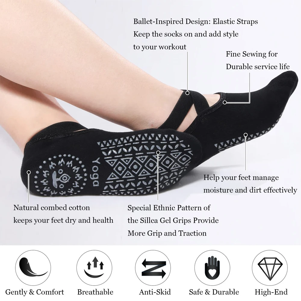 女性用ヨガソックス1組、滑り止めグリップとストラップ付き、ピ - Grip Sock Yoga のレビューと価格
